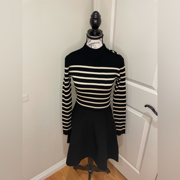 Black and Gold Striped Dress Medium - Picture 1 of 14